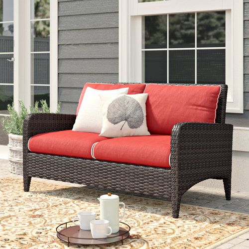 World Menagerie Mosca 51'' Wide Outdoor Wicker Loveseat with Cushions